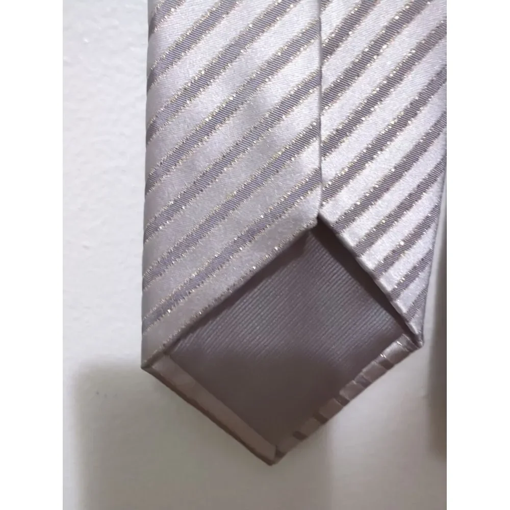 Countess Mara Mens‎ Silver Grey Gold Striped Silk Blend Hand Made Necktie